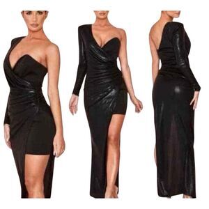 NWT HOUSE OF CB Asymmetrical Vona Silky Draped One Shoulder Maxi Gown Dress S